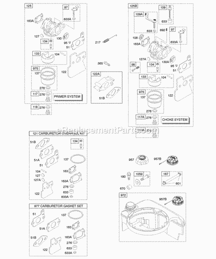 Carburetor Fuel Supply Diagram and Parts List for 12K612-0123-B1  Briggs and Stratton Engine